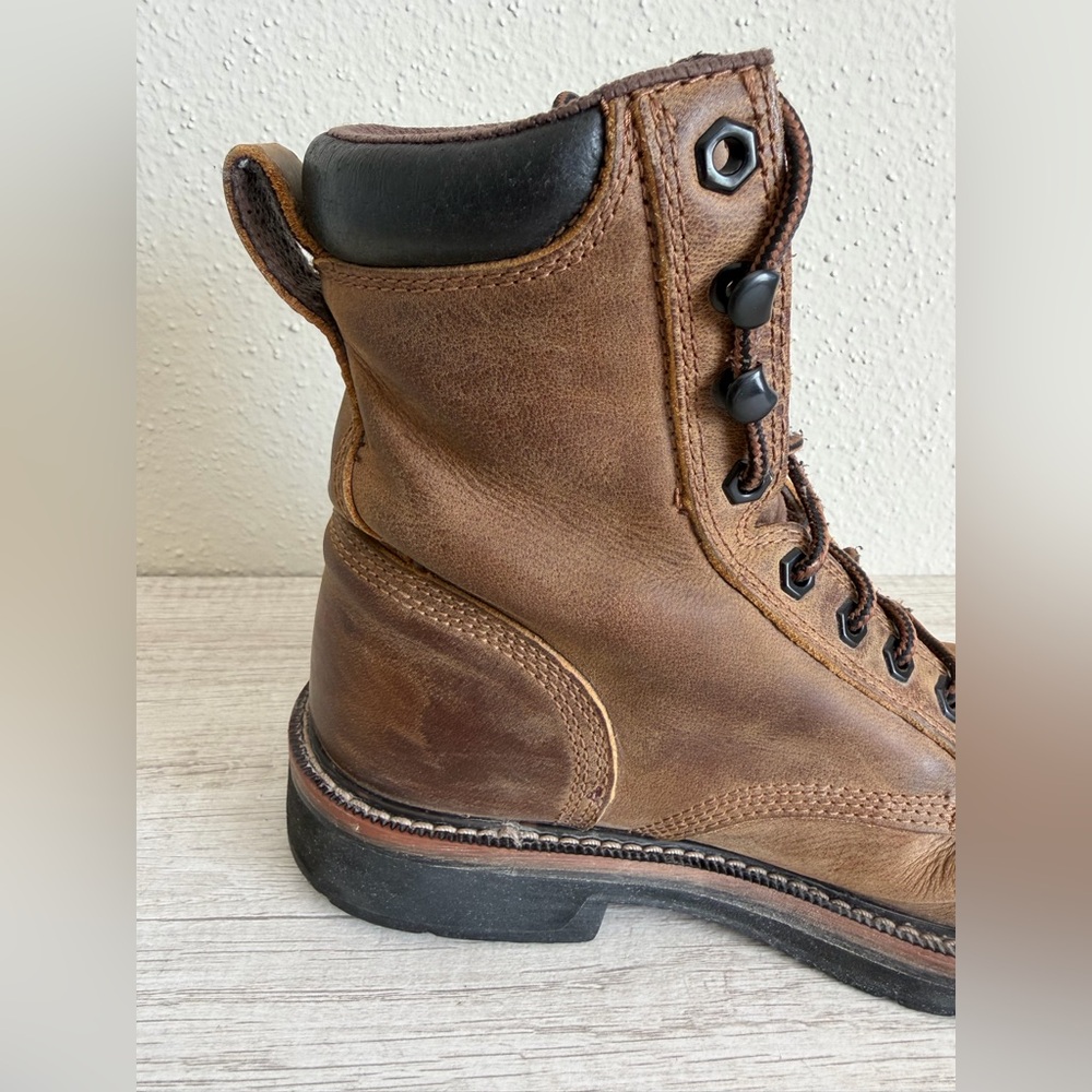 Justin Mens Pulley Brown Steel Toe Lace Up Western Work Boots SE682 size 6D - Picture 11 of 15